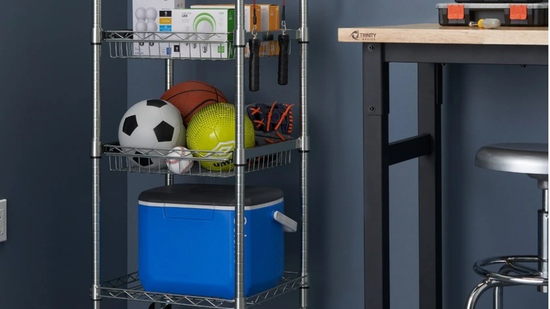 TRINITY shelving unit from Costco installed in a garage