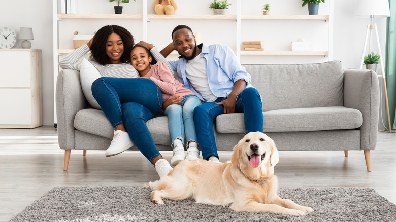 happy family on couch