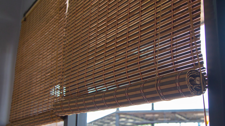 Bamboo roller shades on doors