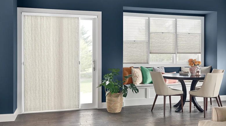 Bali Blinds Vertical Cellular Shades on living room sliding glass door