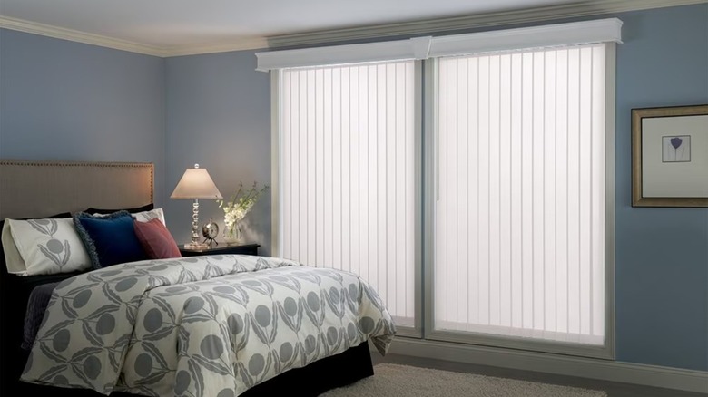 Bali Cordless Fabric Vertical Blinds on bedroom sliding glass door