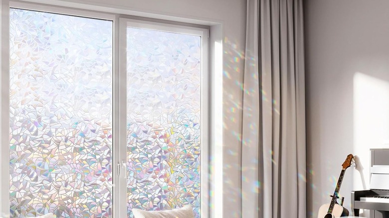 Rabbitgoo Window Rainbow Privacy Film on sliding glass door
