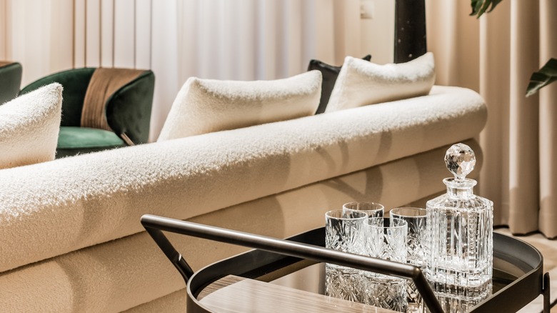 Bar cart in a modern living room