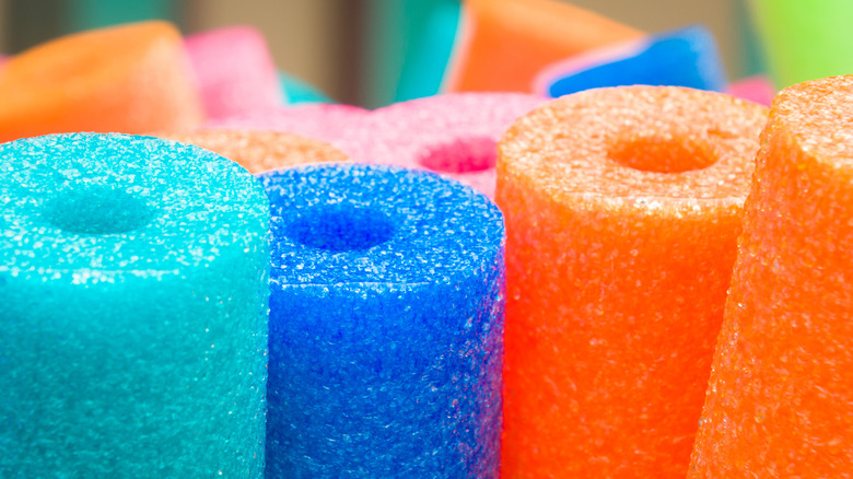 Colorful mix of foam pool noodles