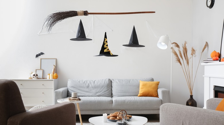 Halloween witch décor in living room