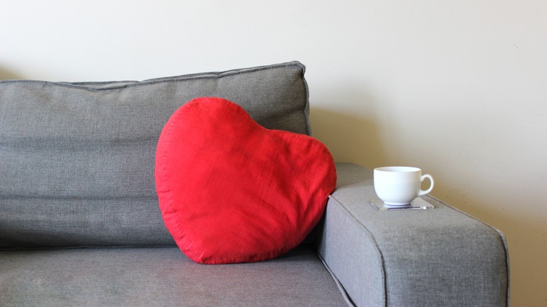 heart pillow on couch