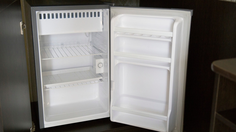 mini fridge with open door