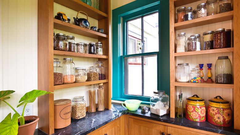 kitchen corner with shelving