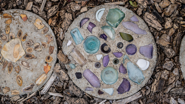 stepping stones with rock inlays