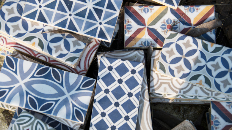 Pile of patterned tiles