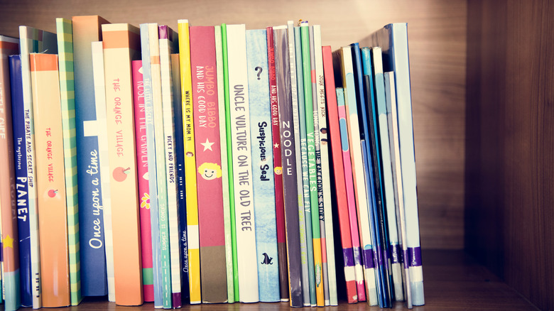 Children's books on shelf