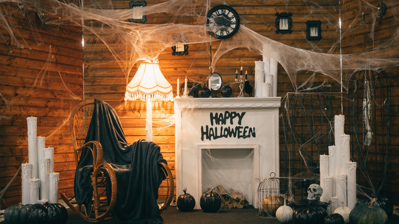 Room decorated for Halloween