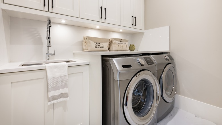 Neat modern basement laundry room