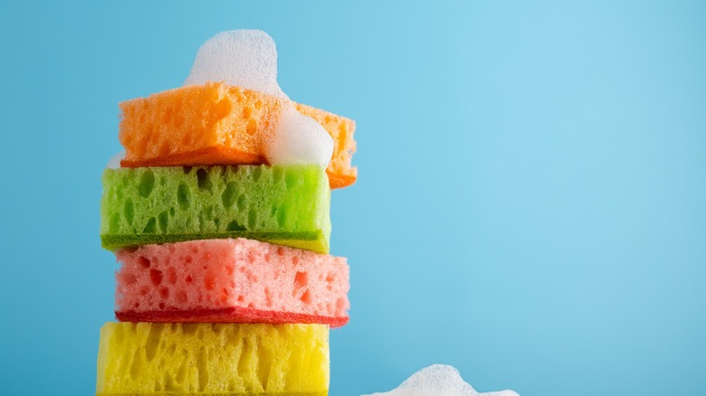 Stack of different colored sponges