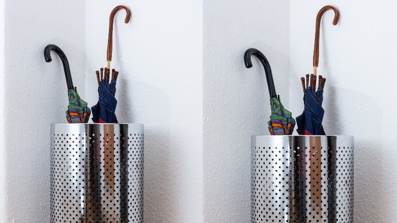 Two silver umbrella stands