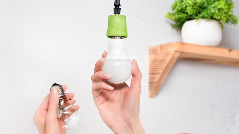 person changing lightbulb