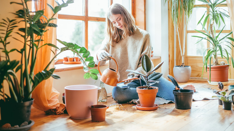 woman watering her plants