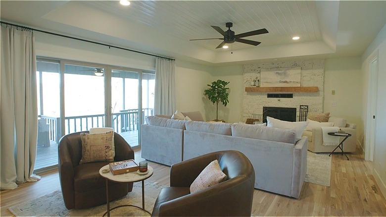 A living room renovated by Dave and Jenny Marrs during Season 5 Episode 15 of "Fixer to Fabulous"