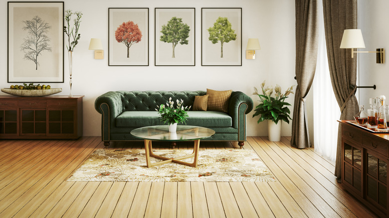 Dark green wool curtains next to white walls