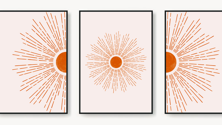 Three paneled abstract sun art
