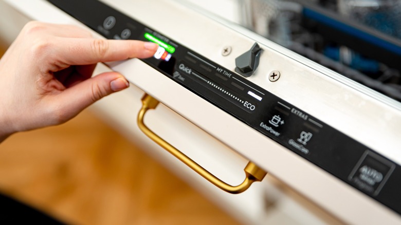 person setting the dishwasher cycle