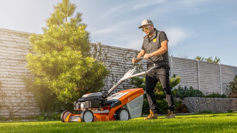 man mowing the lawn