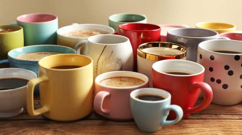 Assortment of coffee mugs on a table