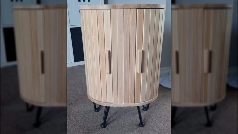The assembled cabinet made from two bread bins ready for painting