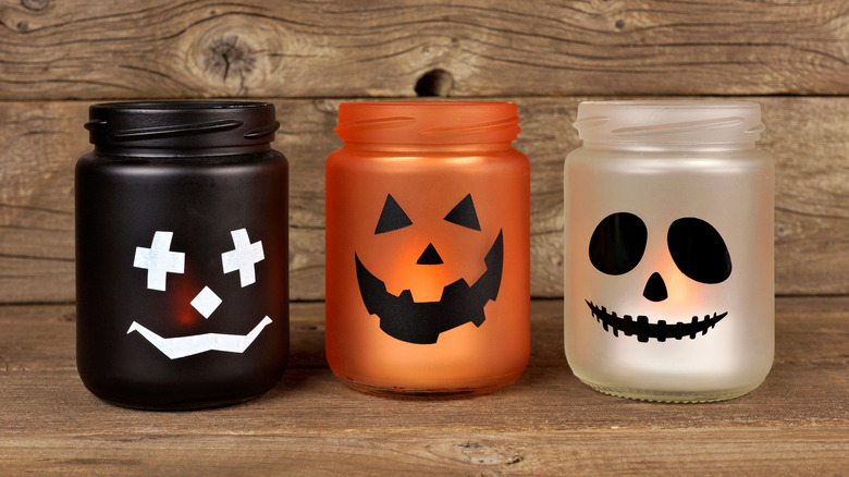 Halloween mason jar candle holders