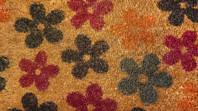 Floral pattern on coir doormat
