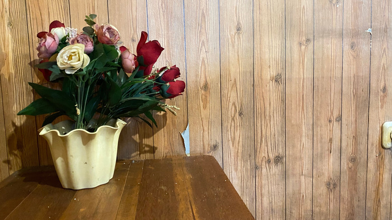 Artificial wood paneling, worn down