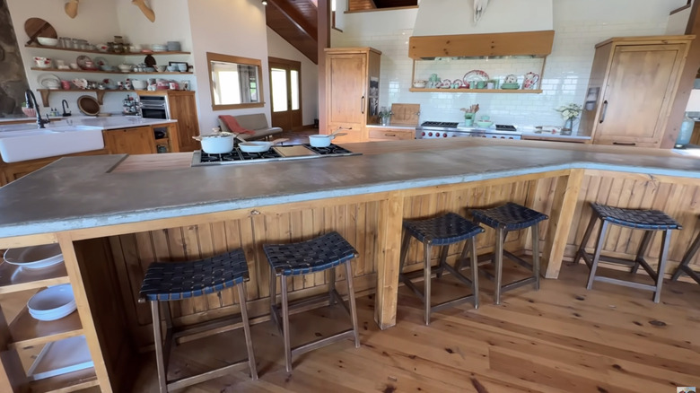 Leather seats in wooden kitchen