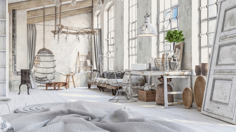 Rustic and industrial style blended room
