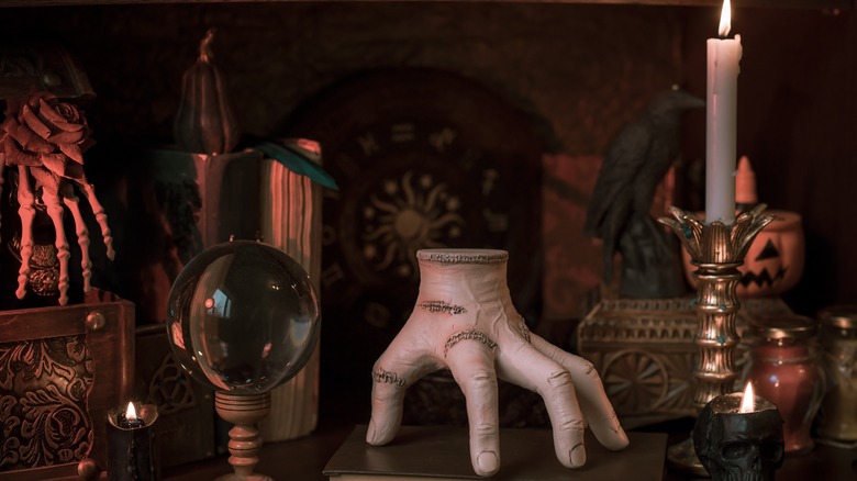 Spooky tablescape with fake hand