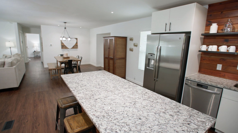 Continuous brown flooring in open plan home