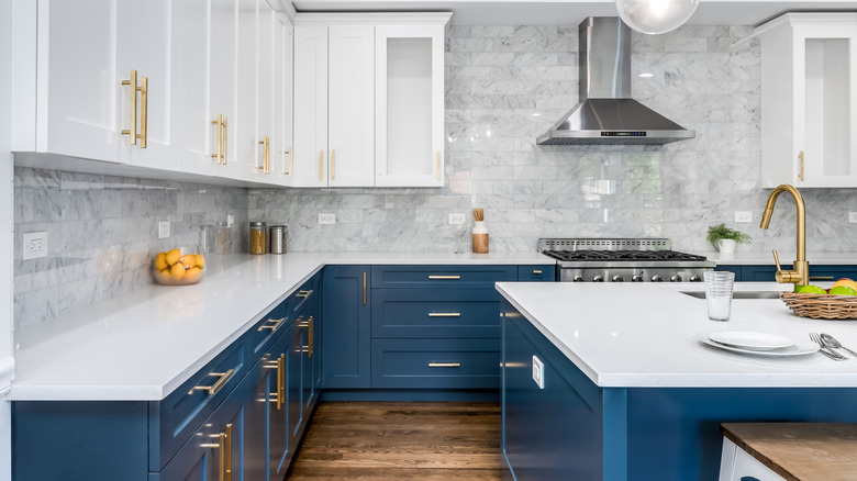 modern navy blue kitchen cabinets