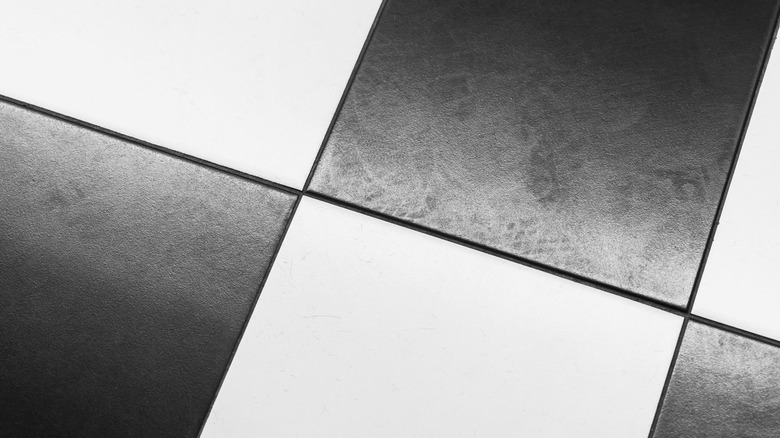 Oversized black and white checkerboard tiles