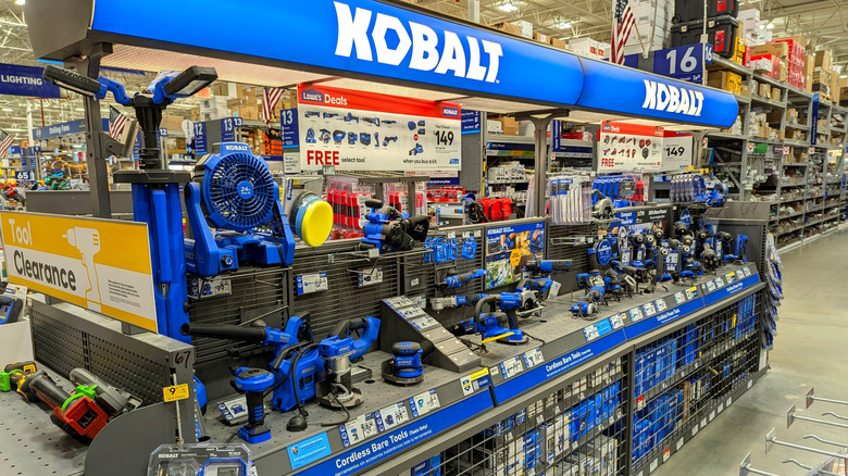 An in-store display of Kobalt power tools