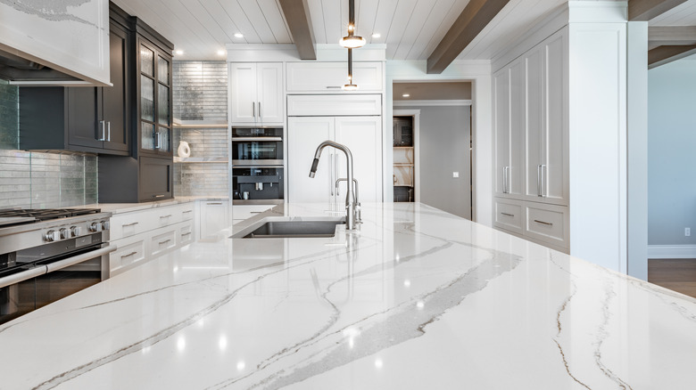 Sparkling marble countertop on island