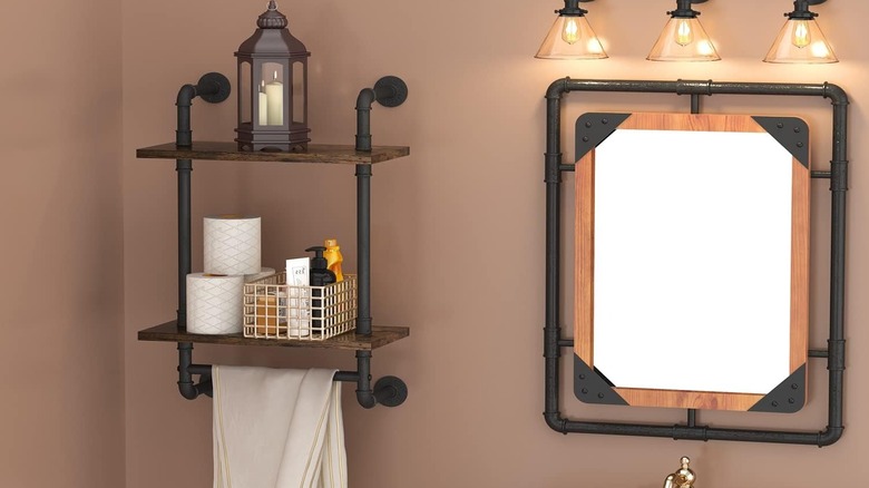 The Helsin 2-Tier industrial-style floating shelf unit available from Amazon