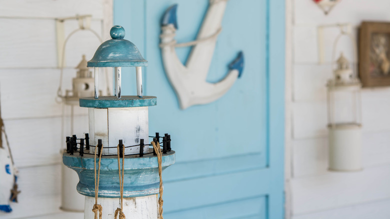 Nautical decor near blue door