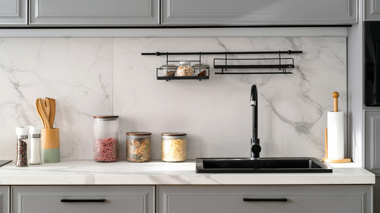 Nicely organized and brightly lit kitchen counter