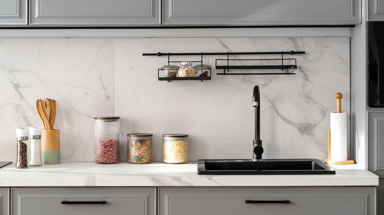 Nicely organized and brightly lit kitchen counter