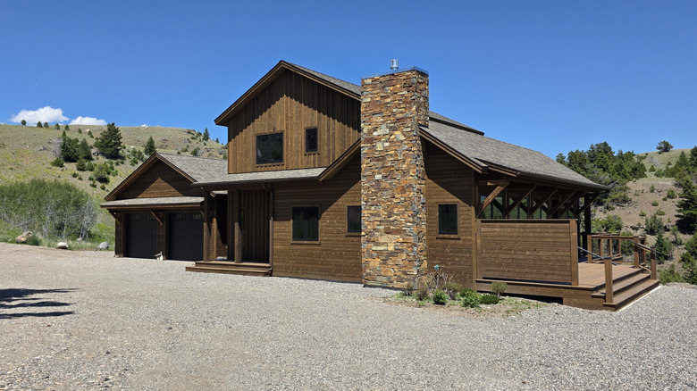 A large gravel driveway for a mountain home in Montana