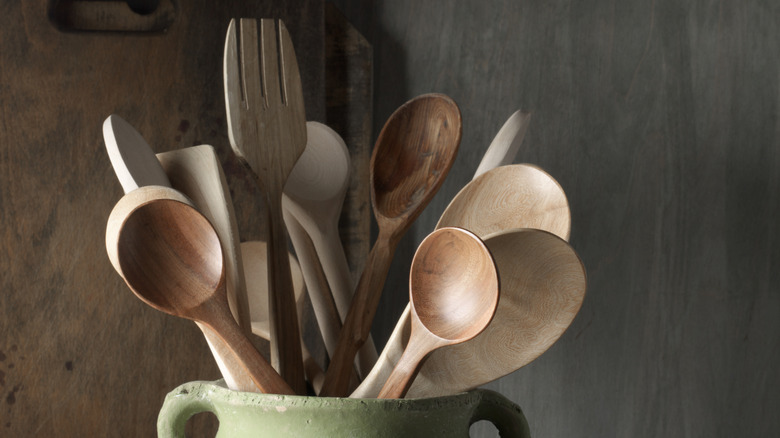 wooden spoons sitting on table