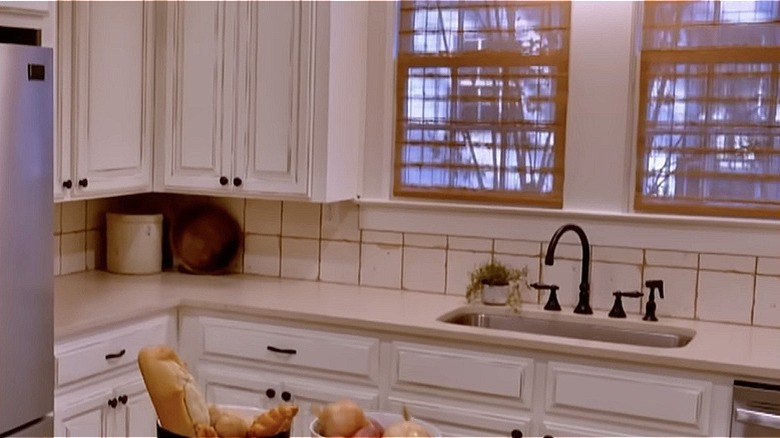 A kitchen designed by Erin and Ben Napier with limestone counters on the first season of "Home Town."
