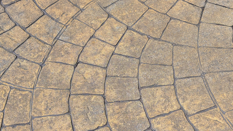 A European fan-stamped concrete driveway.