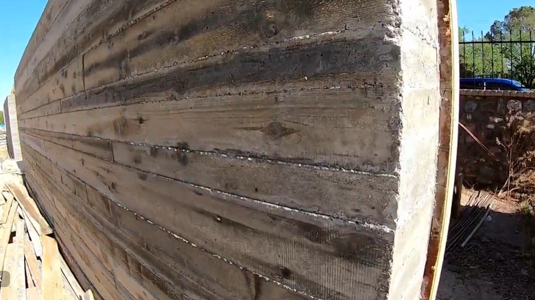 A board-formed concrete panel.
