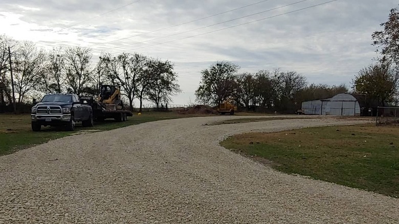Crushed concrete driveway on a large home estate