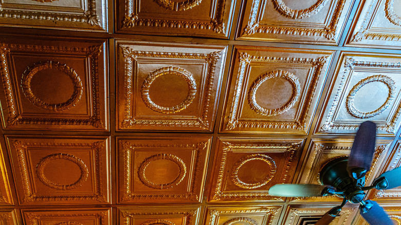 Brassy tin ceiling tiles